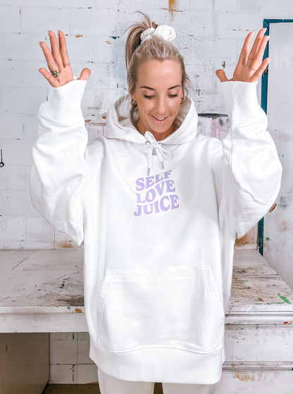 Unisex relaxed Hoodie "Self love juice" (Lila Print)